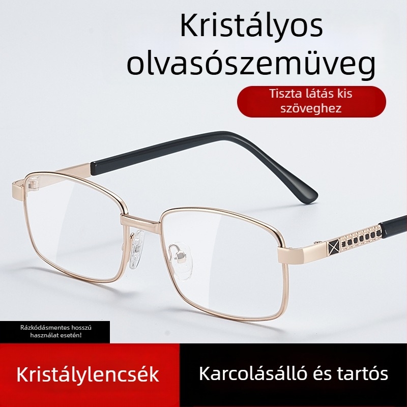 Kaffa olvasószemüveg, fém keret, aszférikus lencsék, négyzetes forma