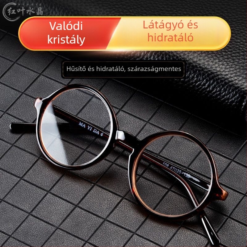 Olvasószemüveg kristálylencsékkel, kerek keret, teljes keret dizájn, sugárzás elleni és UV védelem