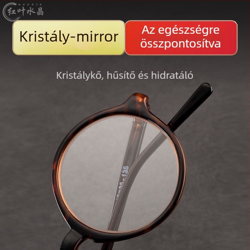 Olvasószemüveg kristálylencsékkel, kerek keret, teljes keret dizájn, sugárzás elleni és UV védelem