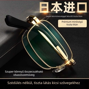 Olvasó szemüveg, összecsukható; titánium keret, műgyanta lencsék (teljes keret, 2020 tél)