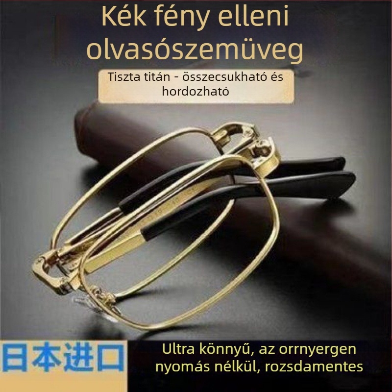 Olvasó szemüveg, összecsukható; titánium keret, műgyanta lencsék (teljes keret, 2020 tél)