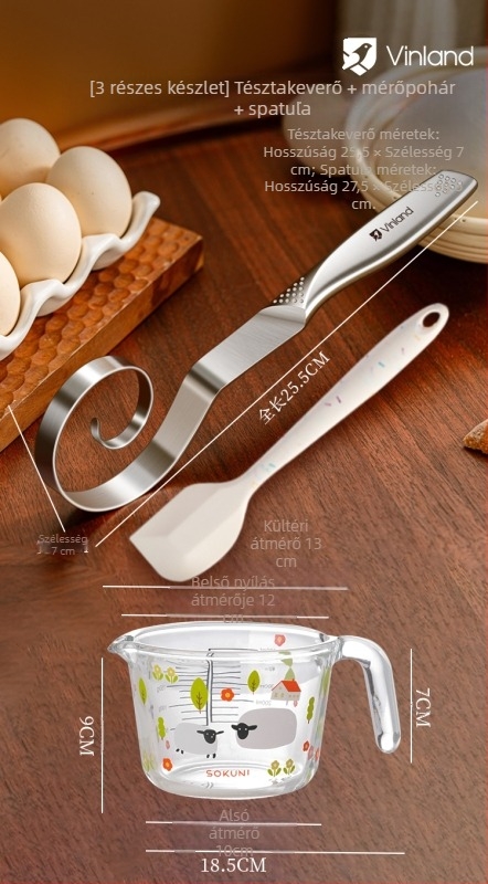 Kézi tésztakeverő rozsdamentes acélból, dagasztó kampóval és tojásfelverővel, otthoni használatra