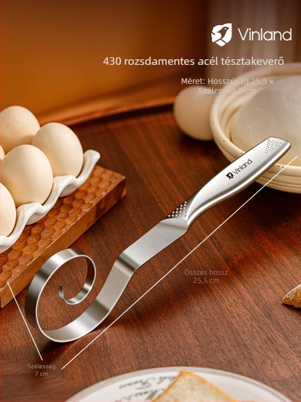 Kézi tésztakeverő rozsdamentes acélból, dagasztó kampóval és tojásfelverővel, otthoni használatra