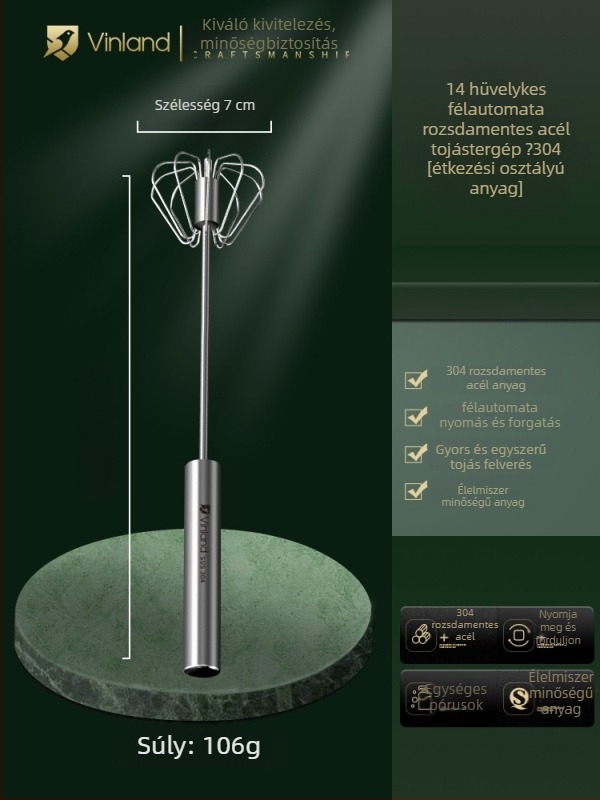 Kézi tésztakeverő rozsdamentes acélból, dagasztó kampóval és tojásfelverővel, otthoni használatra