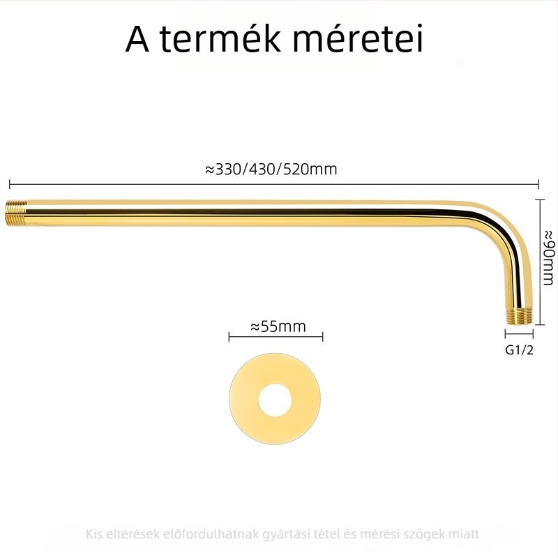 Beépített falba szerelt zuhany-kar – arany felület, anyag: 201 acél, 4-pontos menet, luxus stílus