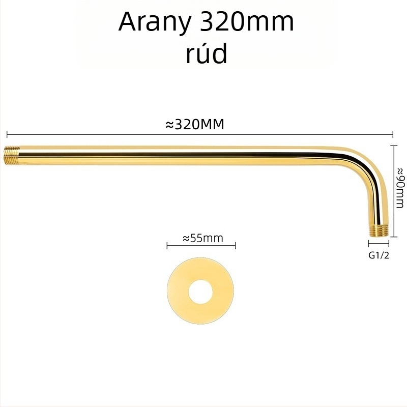 Beépített falba szerelt zuhany-kar – arany felület, anyag: 201 acél, 4-pontos menet, luxus stílus