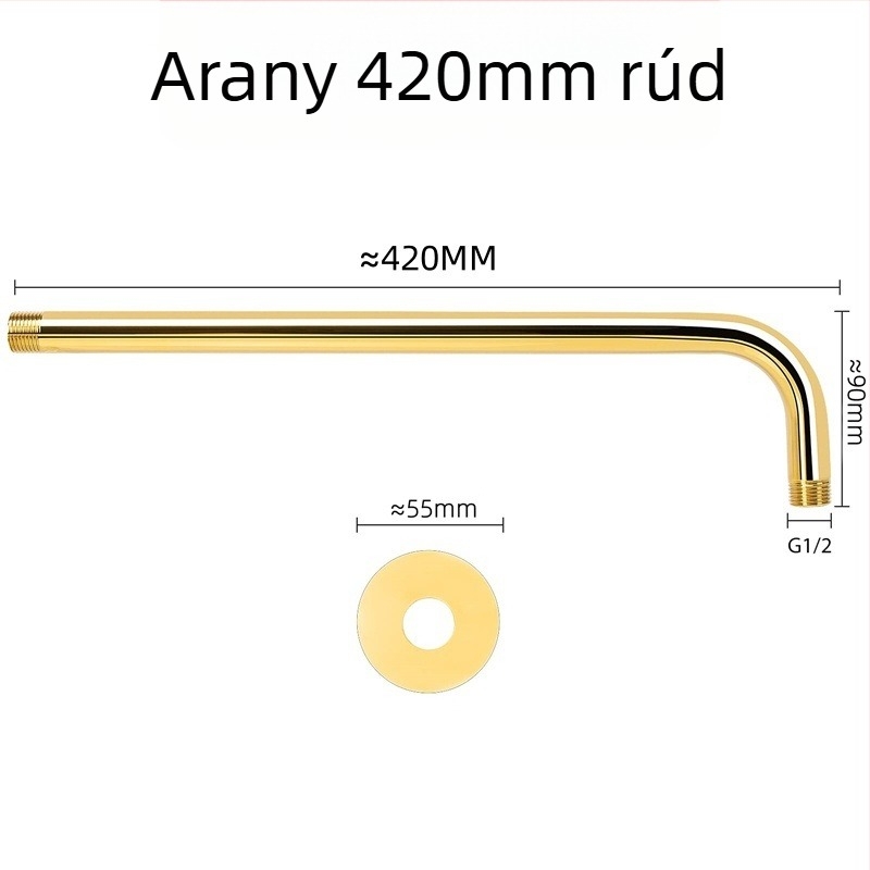 Beépített falba szerelt zuhany-kar – arany felület, anyag: 201 acél, 4-pontos menet, luxus stílus