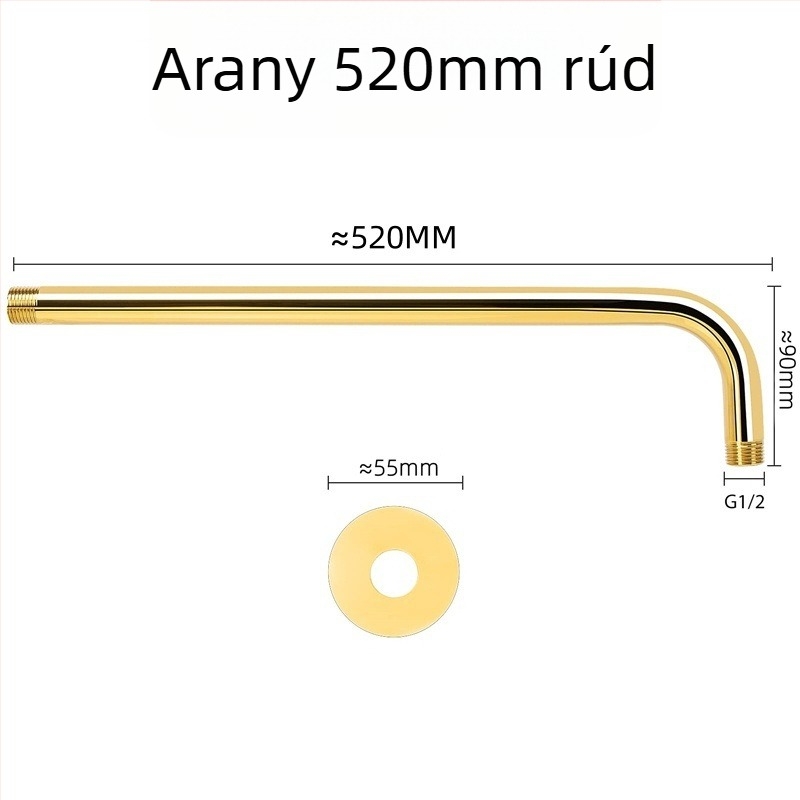 Beépített falba szerelt zuhany-kar – arany felület, anyag: 201 acél, 4-pontos menet, luxus stílus