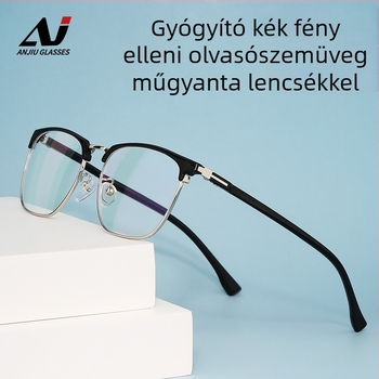 Olvasószemüveg TR fém kerettel, lencsék gyantából, anti-kékfény védelemmel, teljes keret, közeli látás támogatás