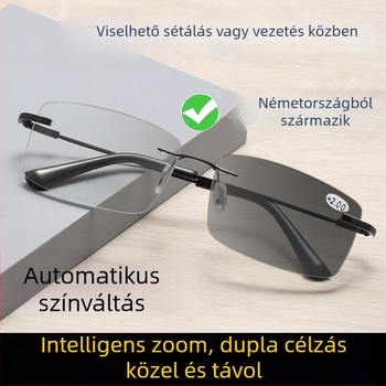 Férfiaknak keret nélküli presbyopia szemüveg automatikus zoomos progresszív multifokális, PC lencsékkel, anti-kékfénnyel
