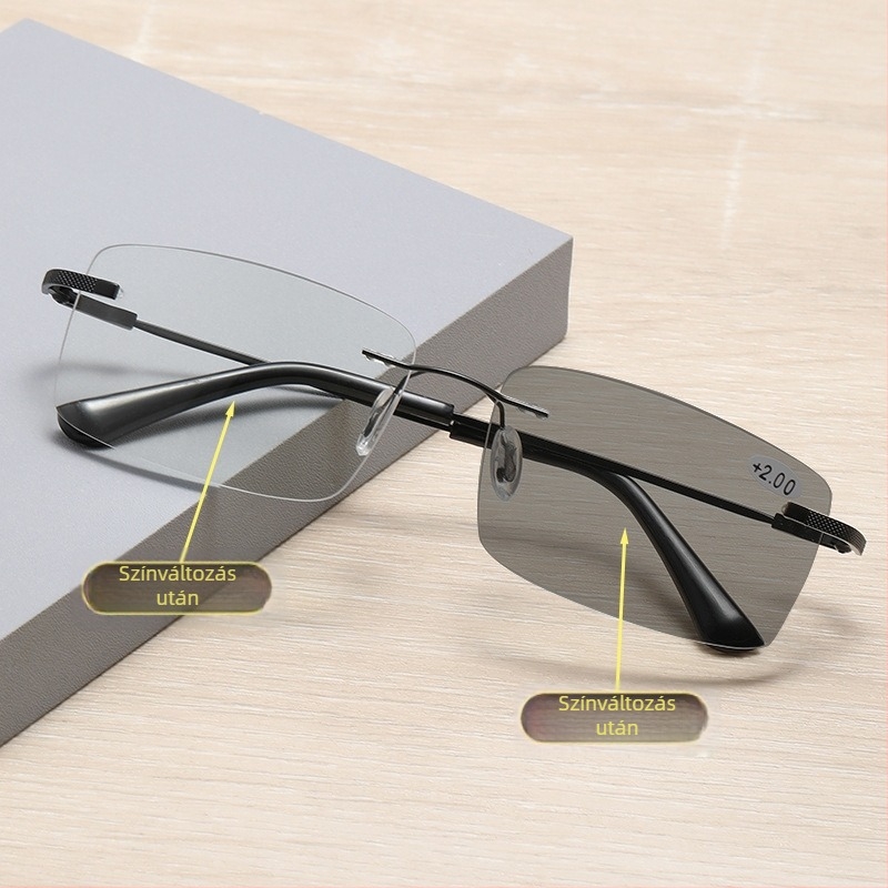 Férfiaknak keret nélküli presbyopia szemüveg automatikus zoomos progresszív multifokális, PC lencsékkel, anti-kékfénnyel