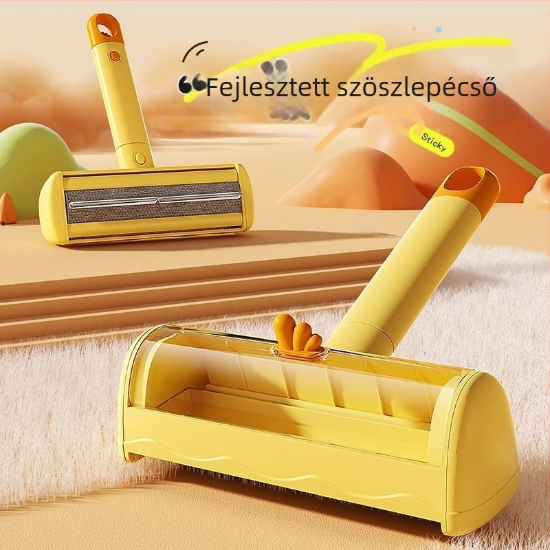 Háztartási kisállat szőrmentesítő roller - toló-nyomó mechanizmus, macska- és kutyaszőrre, PP anyag, otthoni használatra