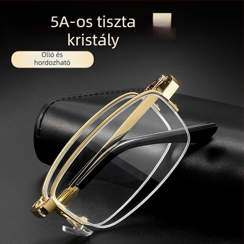 Olvasó szemüveg, összecsukható, hordozható HD kristály lencsékkel, félkeretes keret, ötvözet keret, négyzetes stílus, myopia-kompatibilis, 2025 ősz