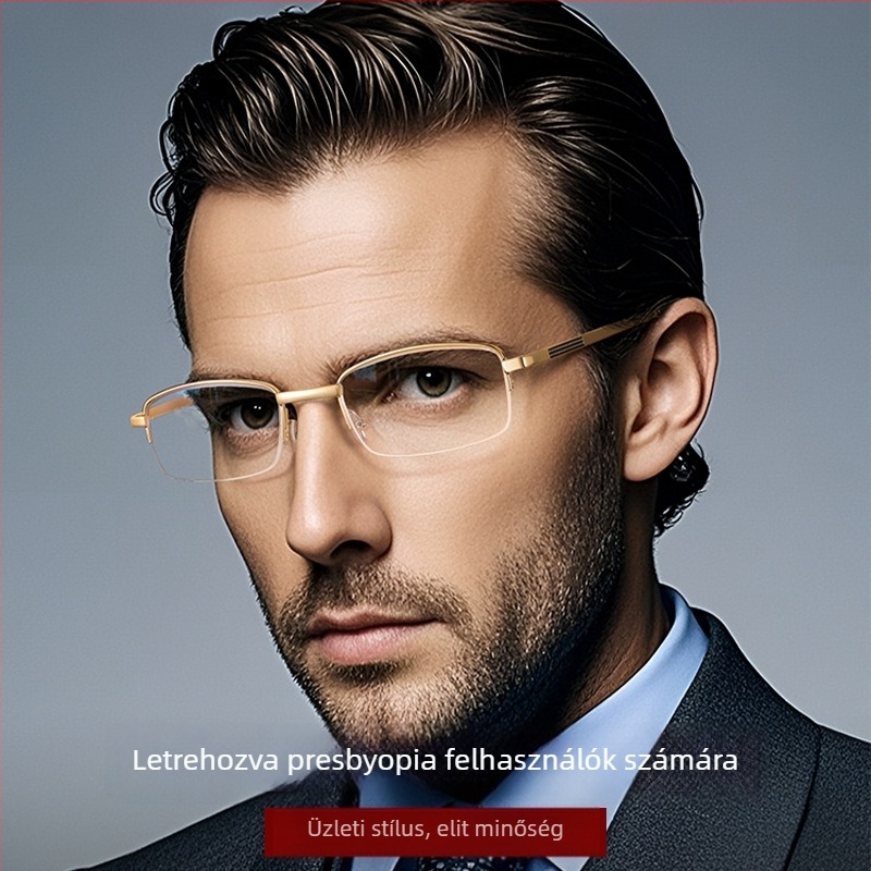 Olvasó szemüveg, összecsukható, hordozható HD kristály lencsékkel, félkeretes keret, ötvözet keret, négyzetes stílus, myopia-kompatibilis, 2025 ősz