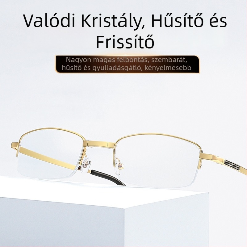 Olvasó szemüveg, összecsukható, hordozható HD kristály lencsékkel, félkeretes keret, ötvözet keret, négyzetes stílus, myopia-kompatibilis, 2025 ősz