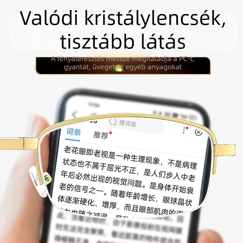 Olvasó szemüveg, összecsukható, hordozható HD kristály lencsékkel, félkeretes keret, ötvözet keret, négyzetes stílus, myopia-kompatibilis, 2025 ősz