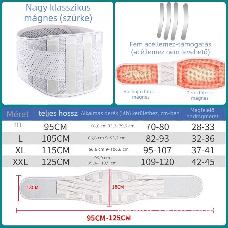 Melegítő mágneses derék támasztó öv felnőtteknek – sporthoz és ágyéki gerinc sérv esetén, poliszter