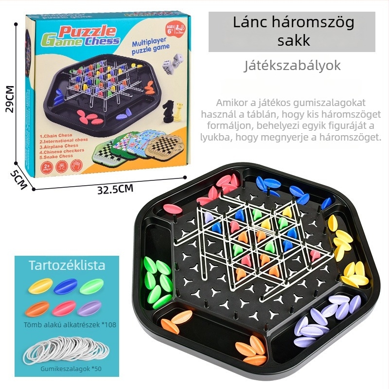 Gyermekeknek szánt oktató játék: forgó puzzle tábla háromszög sakkal, interaktív szülő–gyerek játék, műanyag, 4–14 éveseknek, kognitív és motoros készségek fejlesztése