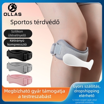 OLLAS térdortézis állítható patella pánttal, nejlon-poliészter, HX128, légáteresztő futáshoz és kosárlabdához