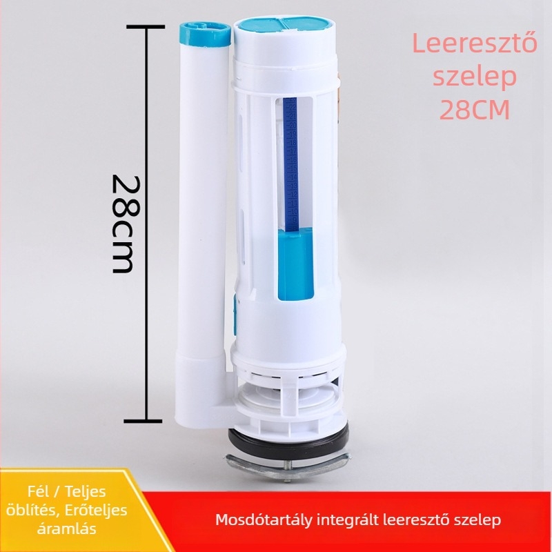 WC tartály öblítő szelepe, testreszabható, osztott dupla gombos öblítő szelep, blister anyag, nyomógombos működés, modern minimális stílus