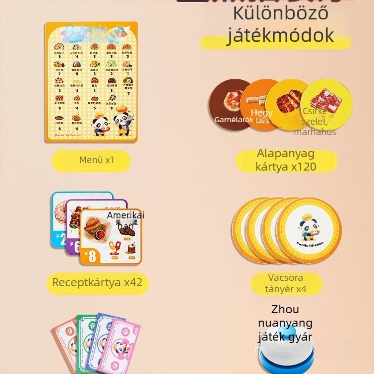 Panda kínai étterem – gyerek társasjáték, üzemeltetés-szimuláció, matematika tanulás, figyelem fejlesztése; Anyag: Egyéb; Márka: Új termékek; 3C kategória: Játékok 14 év felett; Alkalmazható kor: 0-3 év; Klaszifikáció: Go