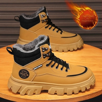 Martin bakancs férfiaknak: téli, magas szárú vízálló PU bőr munkacipő vastag talppal és műszőrmés bélés