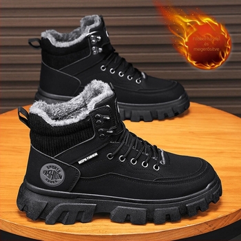 Martin bakancs férfiaknak: téli, magas szárú vízálló PU bőr munkacipő vastag talppal és műszőrmés bélés