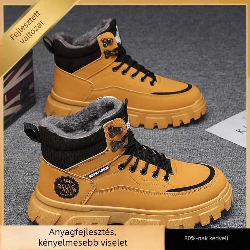Martin bakancs férfiaknak: téli, magas szárú vízálló PU bőr munkacipő vastag talppal és műszőrmés bélés