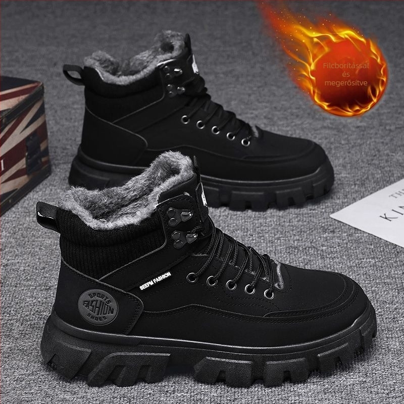 Martin bakancs férfiaknak: téli, magas szárú vízálló PU bőr munkacipő vastag talppal és műszőrmés bélés