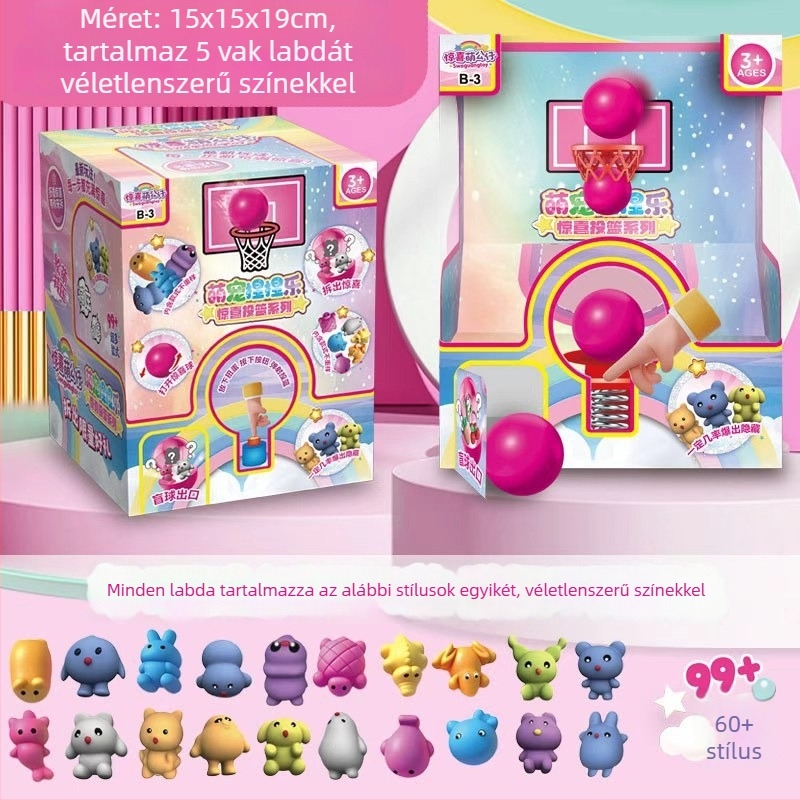 Rejtett dobozos kosaras kapszula játék karikatúra figurákkal, ujjal játszható játék és kosárdobó gép