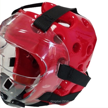 Taekwondo fejvédő és arcvédő teljes fedettséggel, levehető átlátszó pajzs, PC anyag
