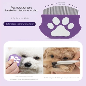 Háziállat arcápoló fésű könnyezés okozta foltokra macskáknál – műanyag, kerek fejű, hosszú szőrű macskáknak