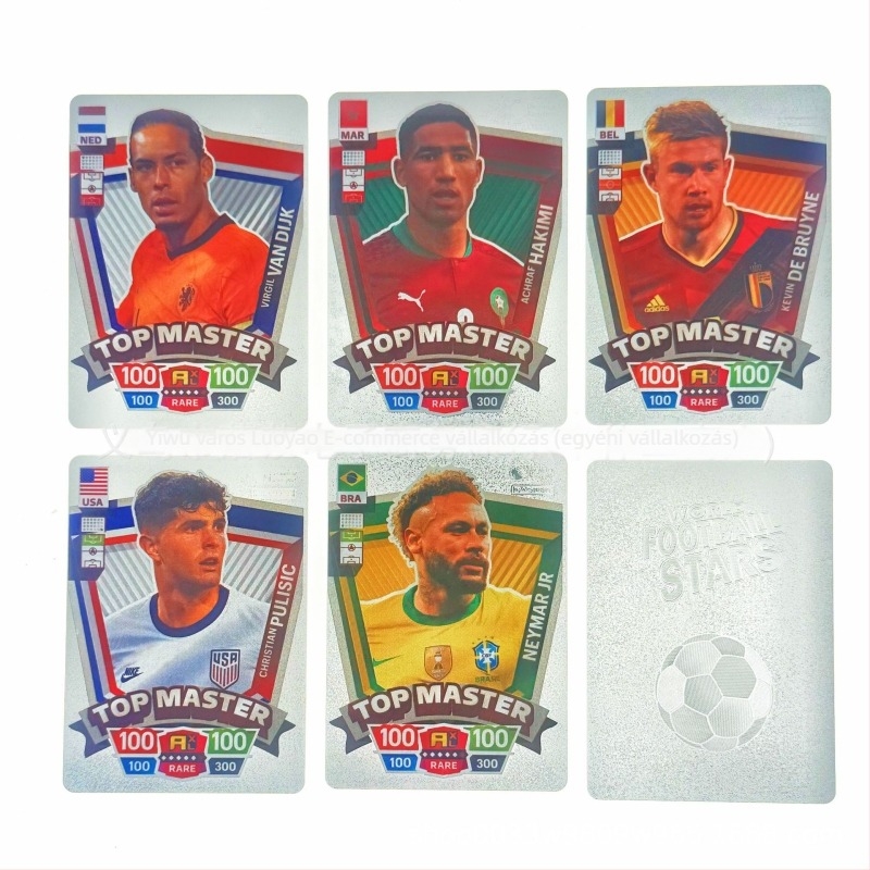 Aranyfóliás futballkártya-készlet — Messi és Ronaldo, a Bajnokok Ligája sztárjai — műanyag társasjáték-kártyák, irodai gyűjtemény,Presenterációs dobozban