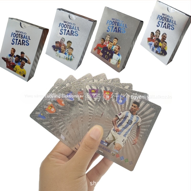 Aranyfóliás futballkártya-készlet — Messi és Ronaldo, a Bajnokok Ligája sztárjai — műanyag társasjáték-kártyák, irodai gyűjtemény,Presenterációs dobozban