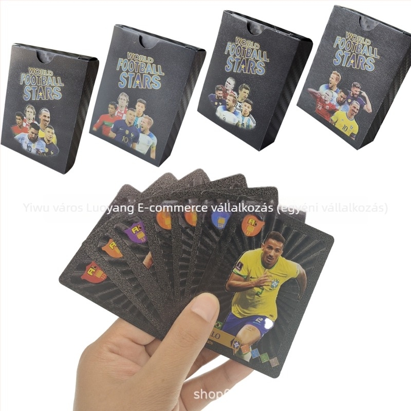 Aranyfóliás futballkártya-készlet — Messi és Ronaldo, a Bajnokok Ligája sztárjai — műanyag társasjáték-kártyák, irodai gyűjtemény,Presenterációs dobozban