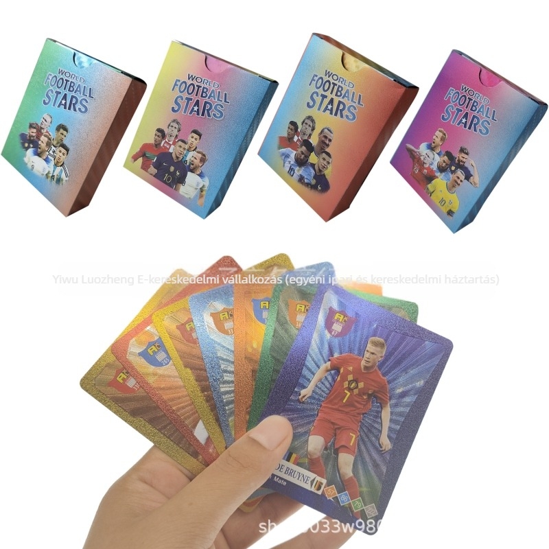 Aranyfóliás futballkártya-készlet — Messi és Ronaldo, a Bajnokok Ligája sztárjai — műanyag társasjáték-kártyák, irodai gyűjtemény,Presenterációs dobozban