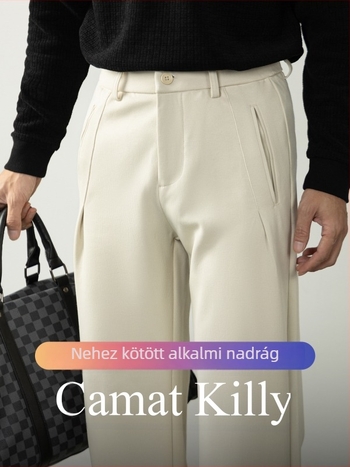 Férfiaknak szánt egyenes szabású nadrág, vastag téli szövet, gyűrődésálló, övvel