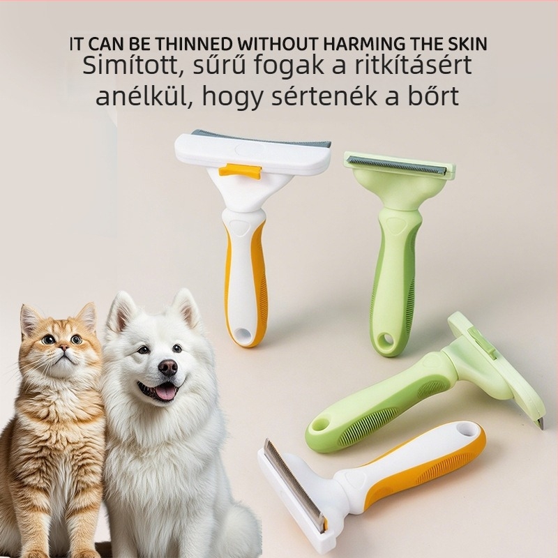 Macska- és kutyaszőr eltávolító fésű, csomózás és szőrzet ritkítása elleni, ABS-TPR rozsdamentes acélból, modell Kfk607