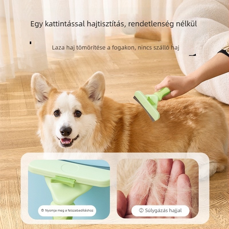 Macska- és kutyaszőr eltávolító fésű, csomózás és szőrzet ritkítása elleni, ABS-TPR rozsdamentes acélból, modell Kfk607