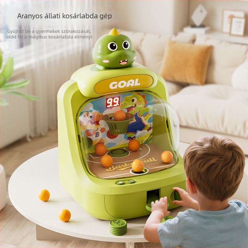 Gyermekek számára érmealapú kosár arcade játék – szülő-gyerek interaktív, műanyag kivitel, YQR márka, modell 777, 4–6 éveseknek, lövési, fény- és hanghatásokkal