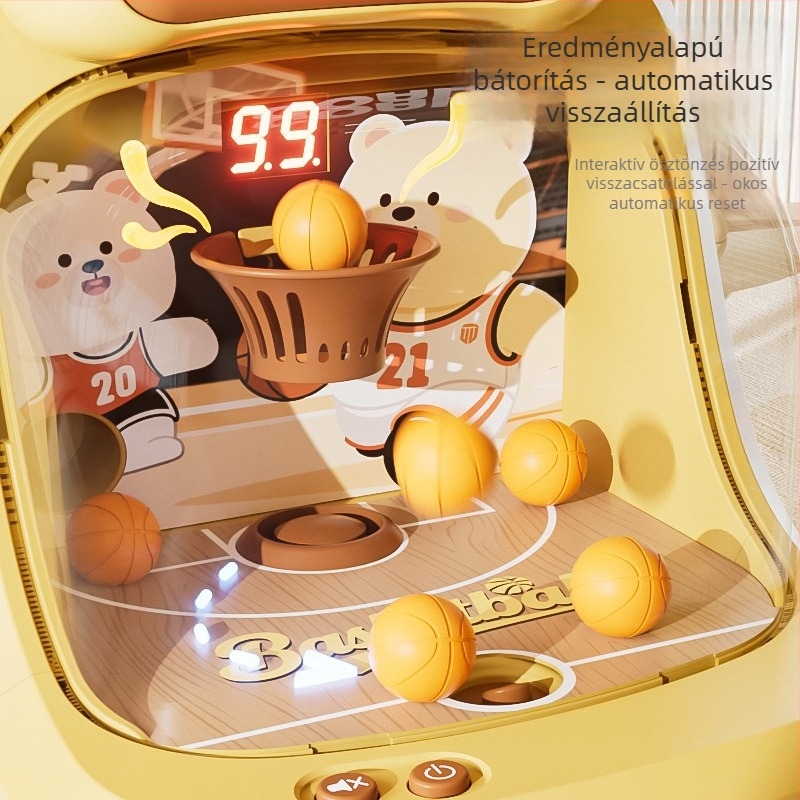 Gyermekek számára érmealapú kosár arcade játék – szülő-gyerek interaktív, műanyag kivitel, YQR márka, modell 777, 4–6 éveseknek, lövési, fény- és hanghatásokkal