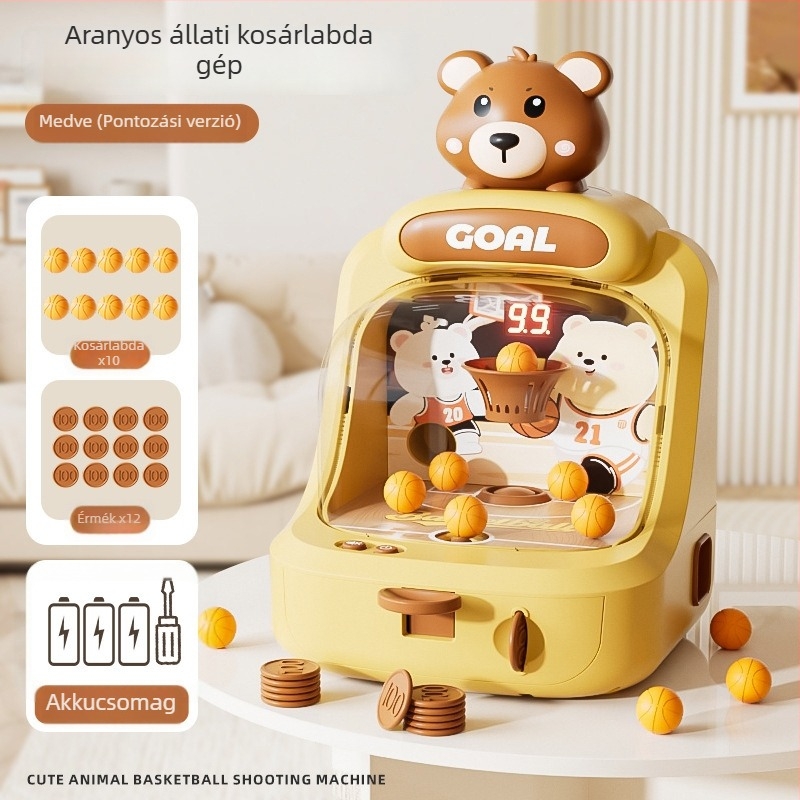 Gyermekek számára érmealapú kosár arcade játék – szülő-gyerek interaktív, műanyag kivitel, YQR márka, modell 777, 4–6 éveseknek, lövési, fény- és hanghatásokkal