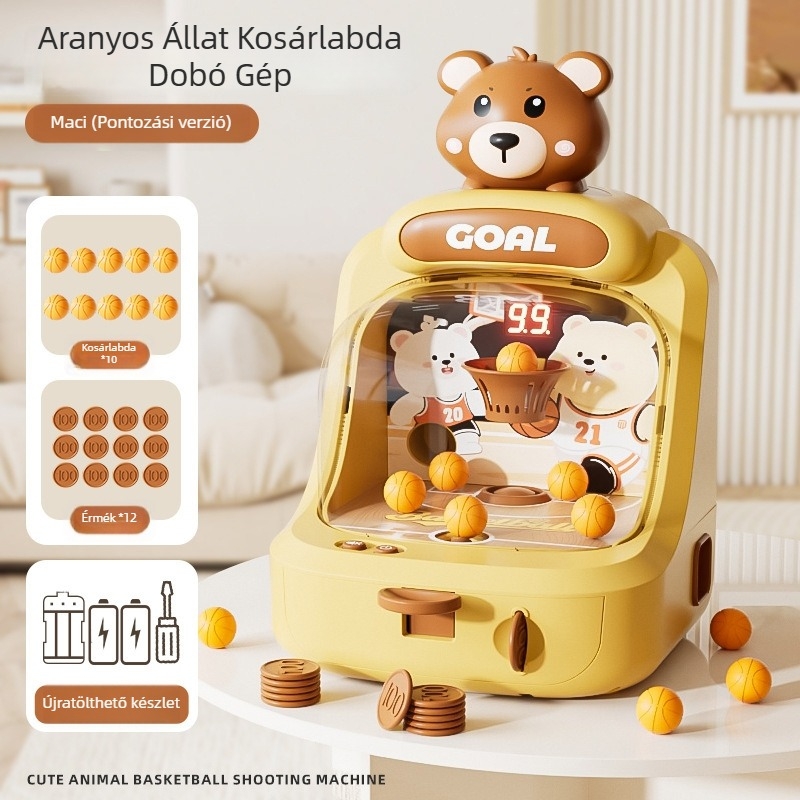 Gyermekek számára érmealapú kosár arcade játék – szülő-gyerek interaktív, műanyag kivitel, YQR márka, modell 777, 4–6 éveseknek, lövési, fény- és hanghatásokkal