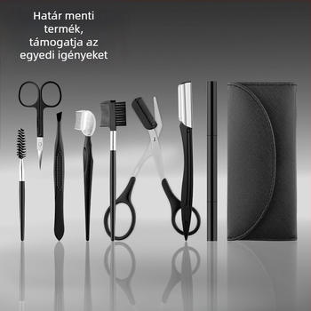 Szemöldök-gondozó készlet, 8 részes, összecsukható, kezdőknek: szemöldökvágó kés, szemöldökolló, csipesz