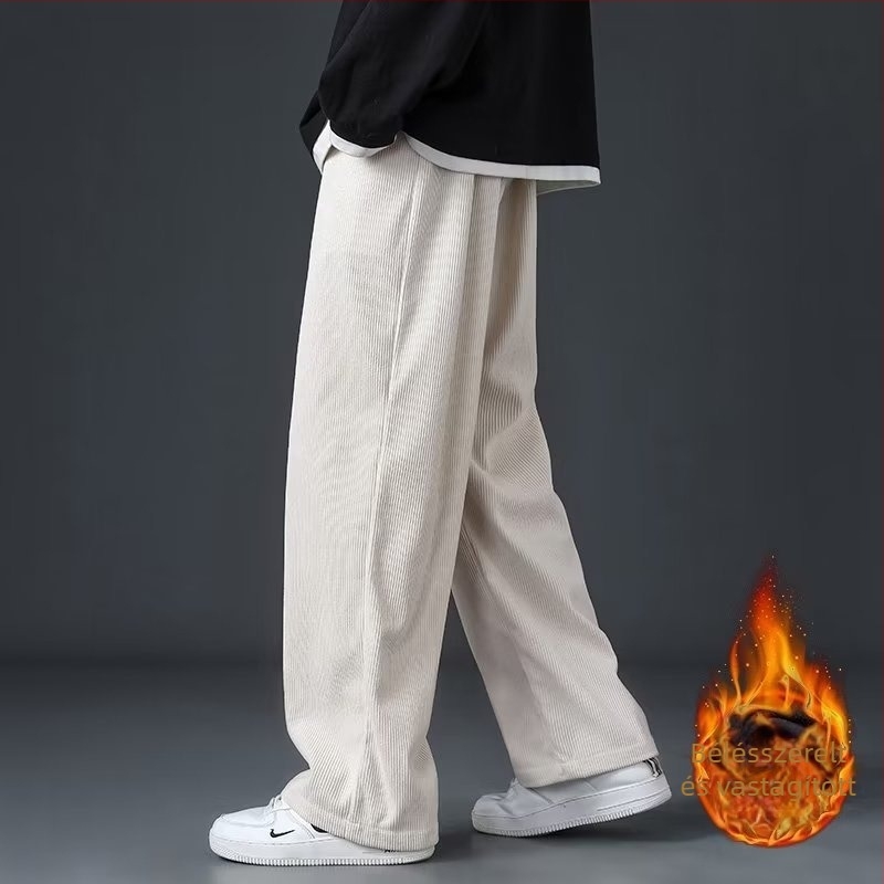 Férfi kordbársony fleece-béléssel, egyenes szabású, mindennapi, téli