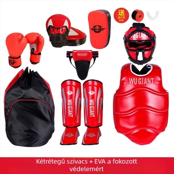 Sanda védőfelszerelés készlet, 4–6 darabos; edzésekhez harci és boksz; védőrészek: tenyér, fej, könyök, térd, boka; PU magas rugalmasságú hab.