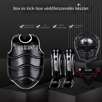 Sanda védőfelszerelés készlet, 4–6 darabos; edzésekhez harci és boksz; védőrészek: tenyér, fej, könyök, térd, boka; PU magas rugalmasságú hab.