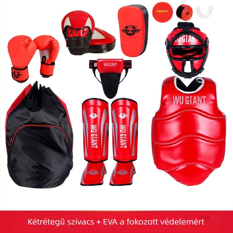 Sanda védőfelszerelés készlet, 4–6 darabos; edzésekhez harci és boksz; védőrészek: tenyér, fej, könyök, térd, boka; PU magas rugalmasságú hab.