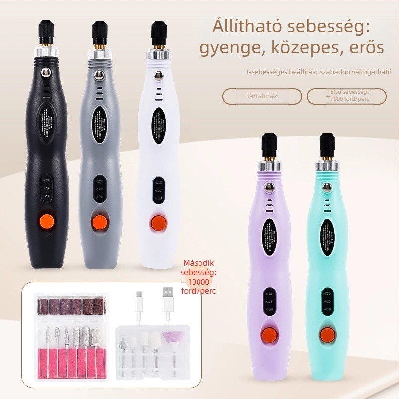 Mindent egyben körömcsiszoló és manikűr eszköz, USB-töltés, hordozható elektromos manikűrgép, műanyag + rozsdamentes acél, 356 g