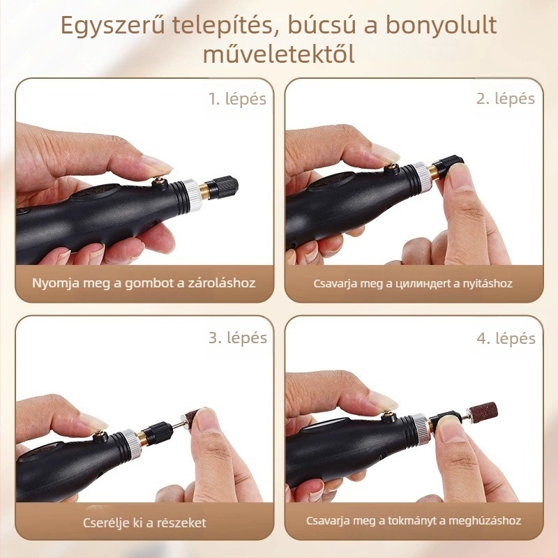 Mindent egyben körömcsiszoló és manikűr eszköz, USB-töltés, hordozható elektromos manikűrgép, műanyag + rozsdamentes acél, 356 g